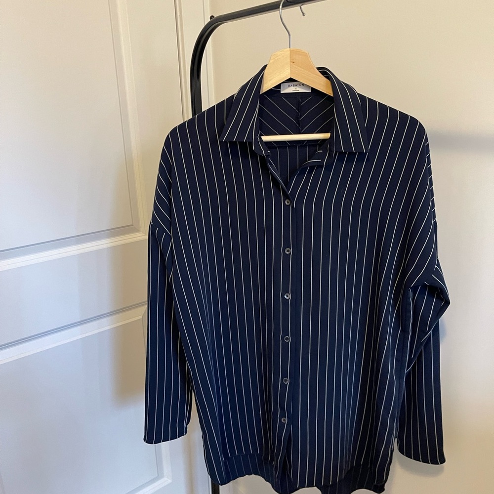 Babaton Dark Blue Striped Shirt